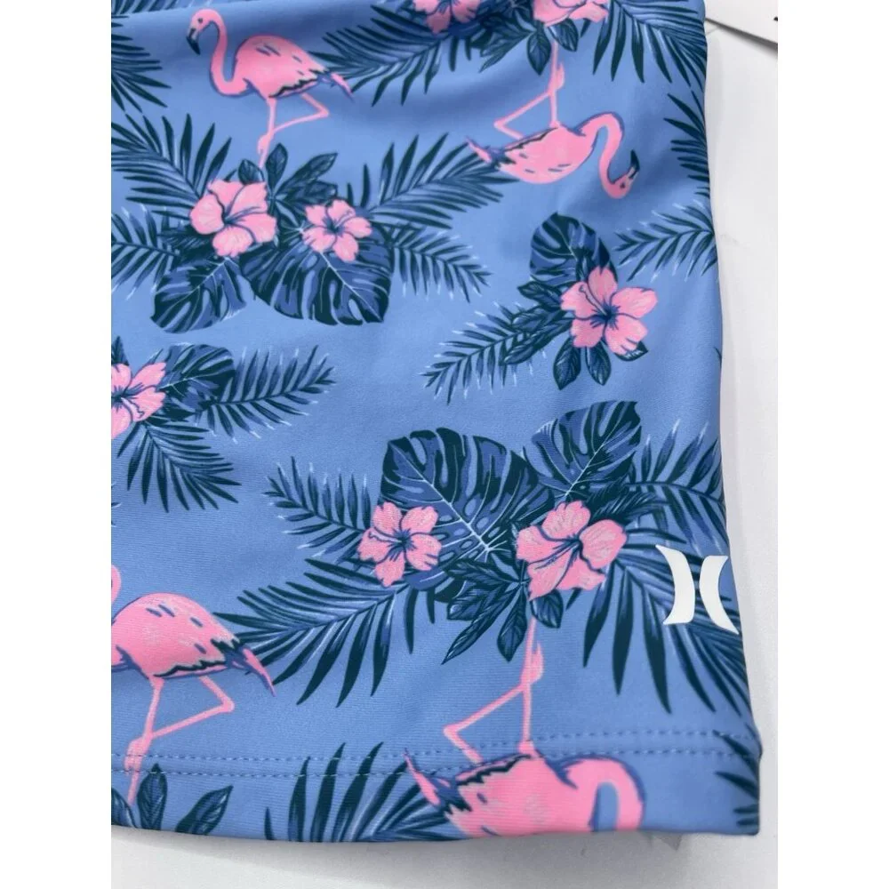 Hurley Tankini Top Girls Kids Youth Size 7 Blue Pink Flamingos UPF‎ 50+